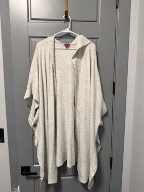 Vince Camuto Light Gray Hooded Open-Front Hooded Sweater Cardigan